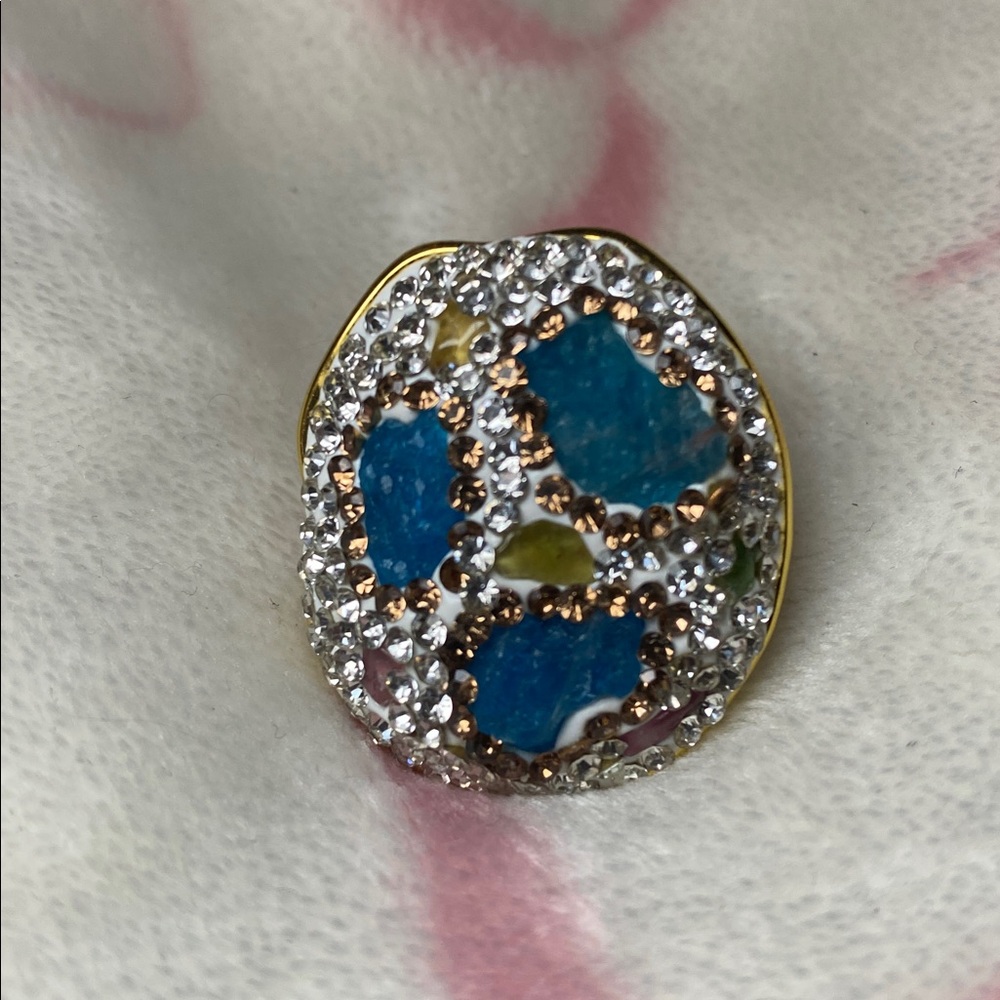 Real Stone and Rhinestone 18k GP Ring